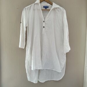 Chelsea Taylor Womens Tunic Top Size M White Beachy Resort Poolside Preppy Boho
